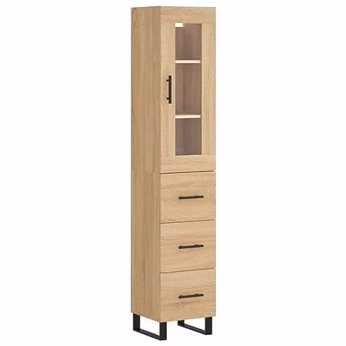 vidaXL Modern Highboard in Brown Sonoma Oak, W/D/H: 34.5 x 34 x 180 cm