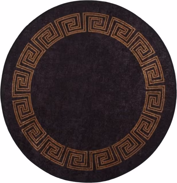 Berkfield Home Washable Round Anti Slip Rug in Black and Gold, Diameter: 100 cm – 1