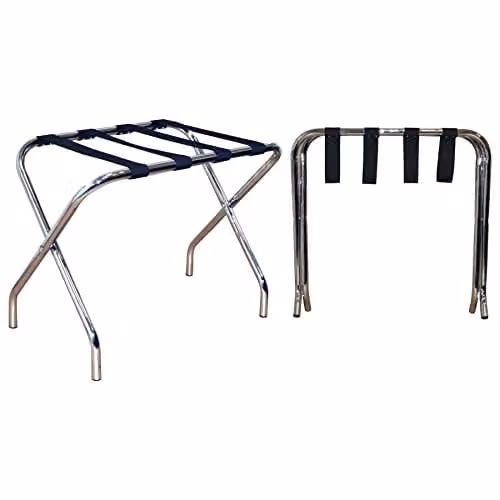 Harbour Housewares Folding Metal Luggage Racks, Silver, Pack of 2