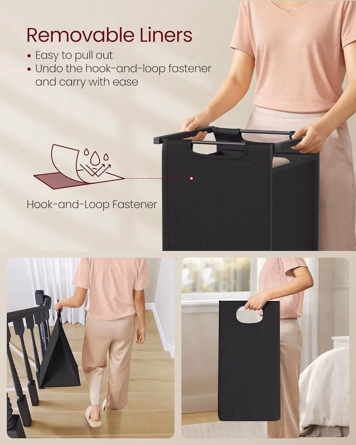 VASAGLE Laundry Sorter with 2 Compartments and Removable Bags in Black – 4