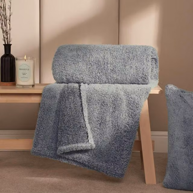 OHS Fluffy Blue Fleece Blanket Throw, W: 200 cm