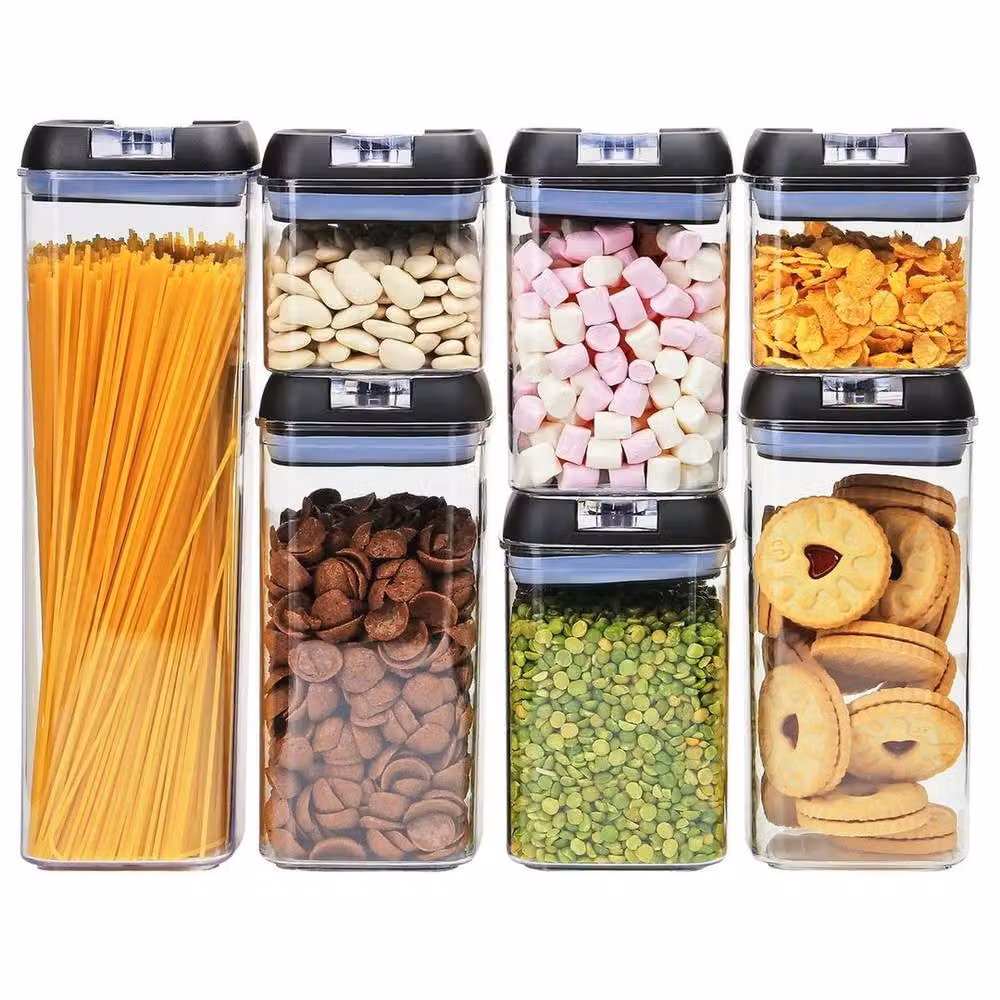 KORVIXA 7-Piece Airtight Food Storage Container Set in Black and Transparent Plastic and Silicone – 5