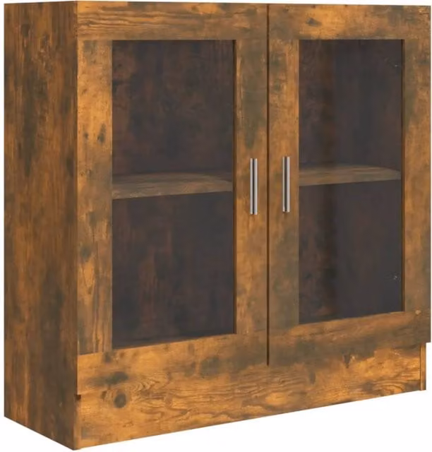 Berkfield Home Vitrine Cabinet in Smoked Oak, Brown, W/D/H: 82.5 x 30.5 x 80 cm