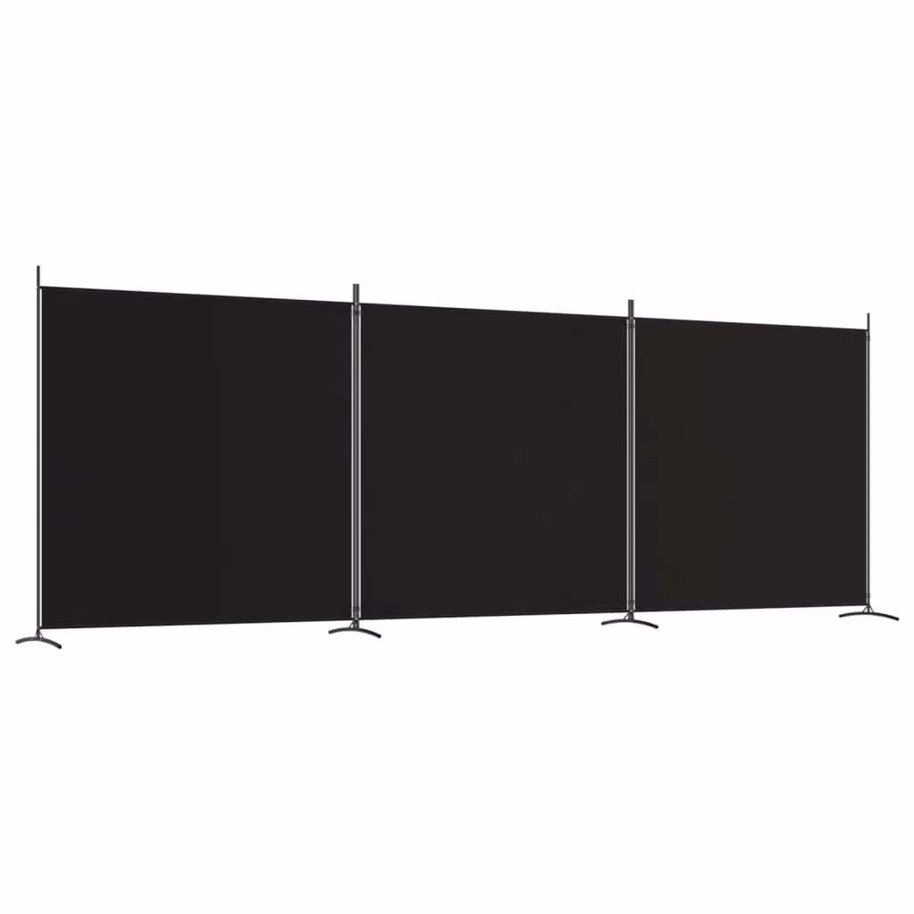 Berkfield Home 3-Panel Fabric Room Divider in Black, H 180 cm x W 525 cm – 2