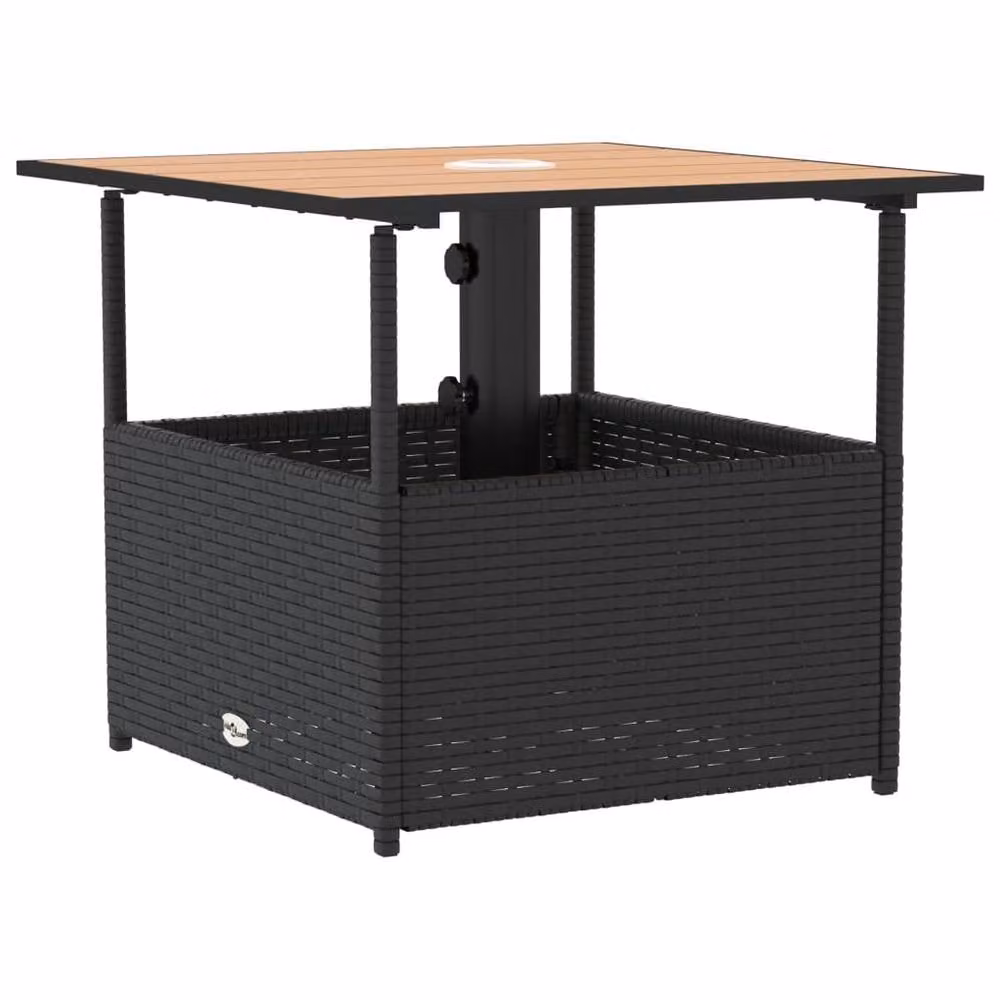 Berkfield Home Black Poly Rattan Garden Table with Parasol Hole W/D/H: 55 x 55 x 46.5 cm – 3