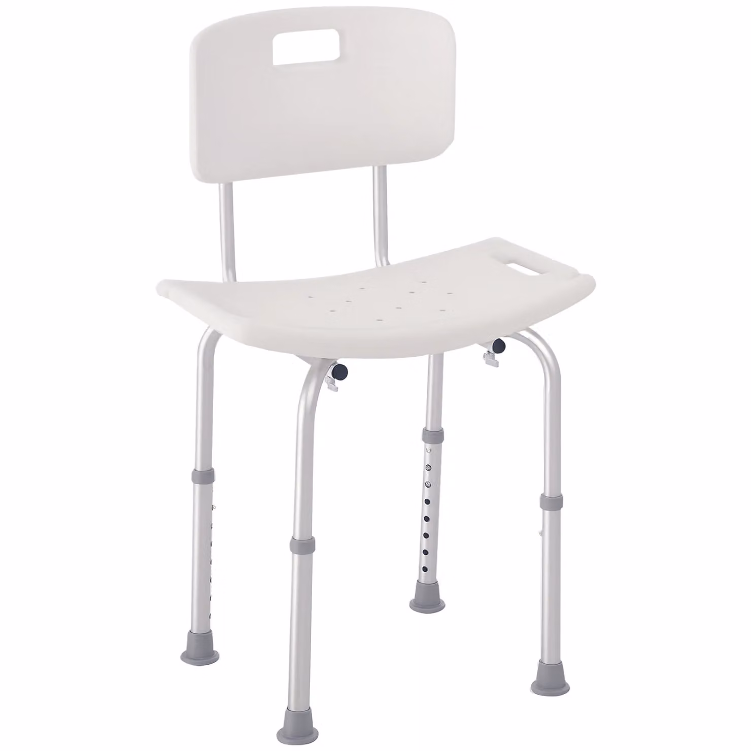 HOMCOM White Adjustable Shower Stool with Drainage Seat and Height Adjustable Legs – 2