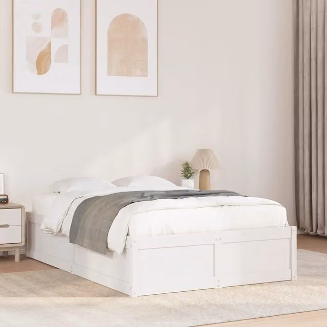 Berkfield Home White Solid Wood Pine Double Bed Frame W/D/H: 135 x 190 cm
