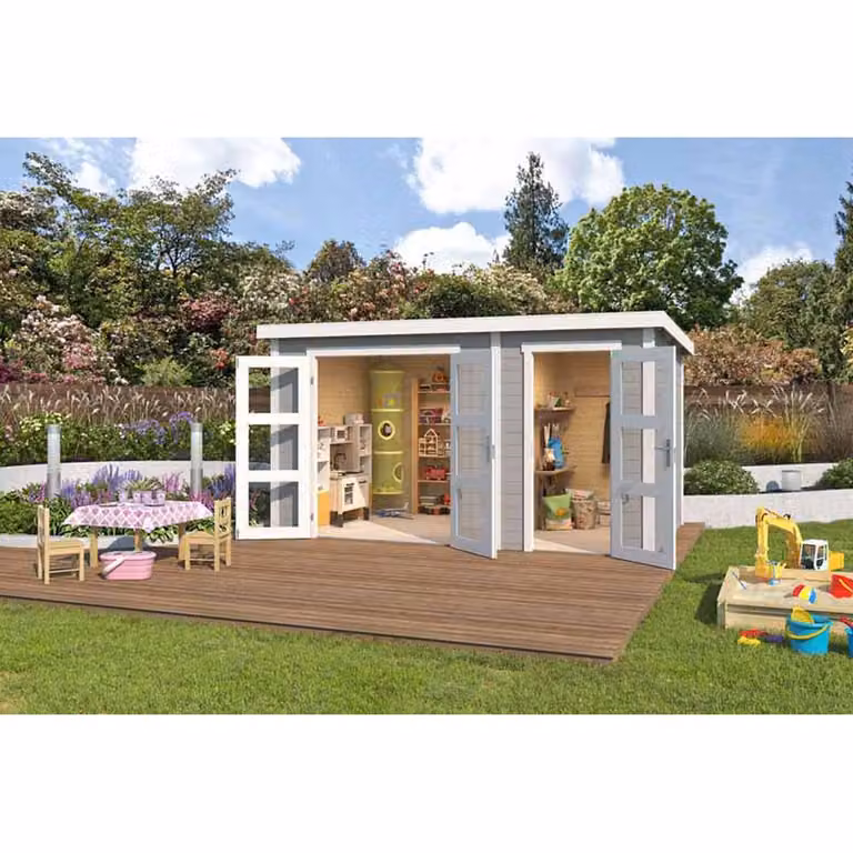 Lasita Maja Ltd Zambezi XL Log Cabin Garden Room and Home Office in Beige, W: 400 cm, D: 259.7 cm, H: 210.9 cm