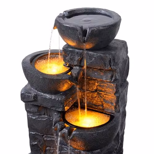 Teamson Home 4 Tier Cascading Bowl Outdoor Water Feature with Warm LED Lights, Dark Grey, W/D/H: 39.5 x 39.5 x 82.5 cm – 7