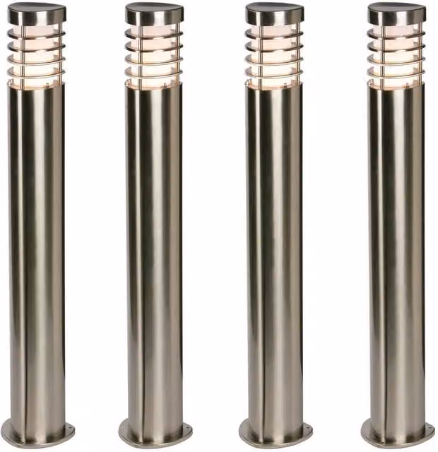 Loops 4 Pack Outdoor Garden Bollard LED Path Lights in Silver Brushed Stainless Steel, IP44 Rated, 9.2W, H 140 cm x W 14 cm x D 14 cm – 1