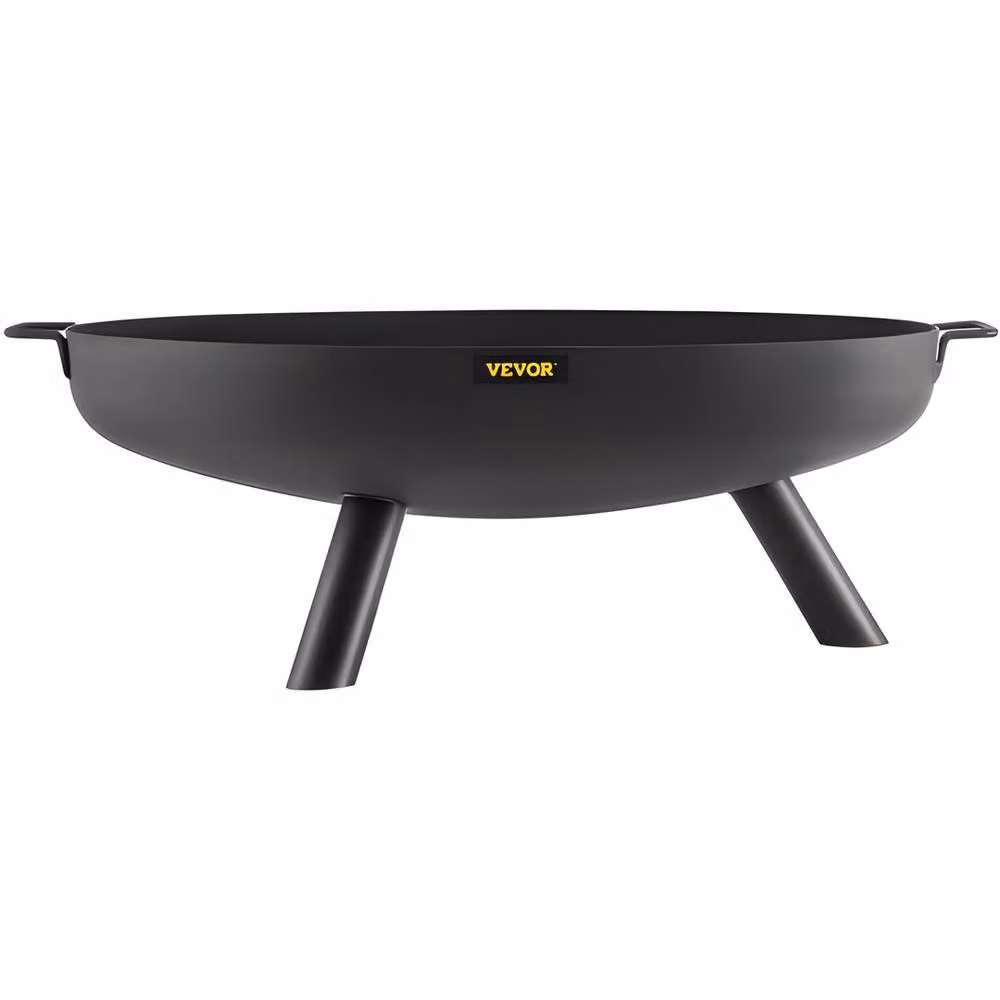 VEVOR Black Carbon Steel Round Fire Pit Bowl with Drain Hole and Portable Handles, Diameter: 76.2 cm – 9