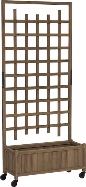 Outsunny Wooden Trellis Raised Garden Bed with Wheels and Bed Liner in Brown, W/D/H: 186.0 x 82.5 x 35.0 cm – 1