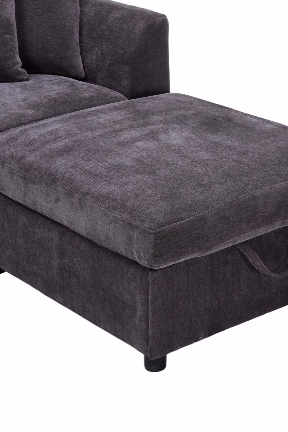 Living and Home Grey Chenille Upholstered 3-Seater Sectional Sofa with Matching Ottoman and 6 Scatter Cushions – 4