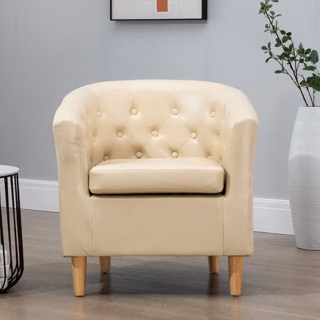 Artemis Home Lodi Tub Chair in Beige Synthetic Leather with Solid Wood Frame