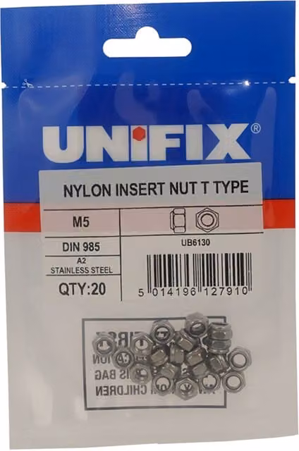 Unifix T Type DIN 985 Stainless Steel Nylon Insert Nuts M5 x 0.80 Grey UBSSNITMS05