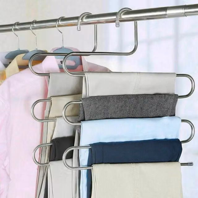 SPETLEK Multi Layer Metal Clothes and Trouser Storage Rack in Silver, Large