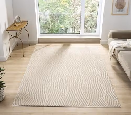 Desire Rugs Vellure Modern Geometric Area Rug in Cream, W: 160 cm, L: 230 cm