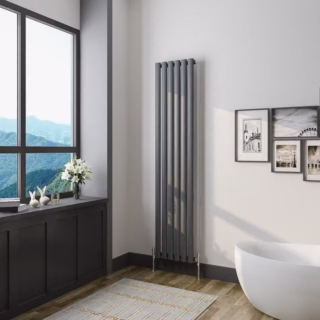 AicaBathroom Vertical Oval Column Steel Radiator in Anthracite Grey, H: 160 cm, W: 35.4 cm