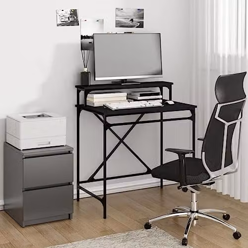 vidaXL Writing Desk in Black, W/D/H: 80 x 50 x 90 cm, Made of Engineered Wood and Metal – 2