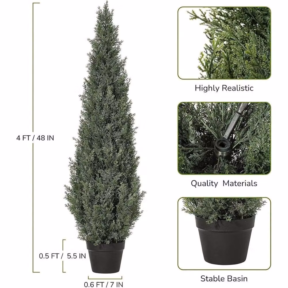 VOGREX Set of 2 Green Artificial Cedar Topiary Trees, Height: 121.92 cm – 2