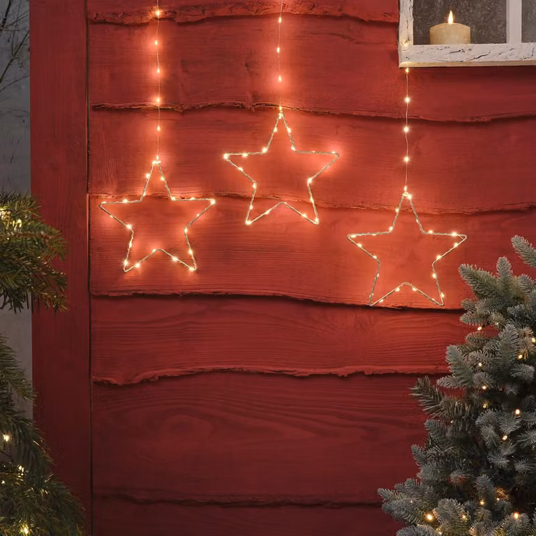 Lights4fun LED Hanging Star Christmas Decoration Trio in Silver and White Metal