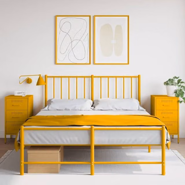 Berkfield Home Set of 2 Mustard Yellow Metal Bedside Cabinets, W/D/H: 36 x 39 x 68 cm – 1