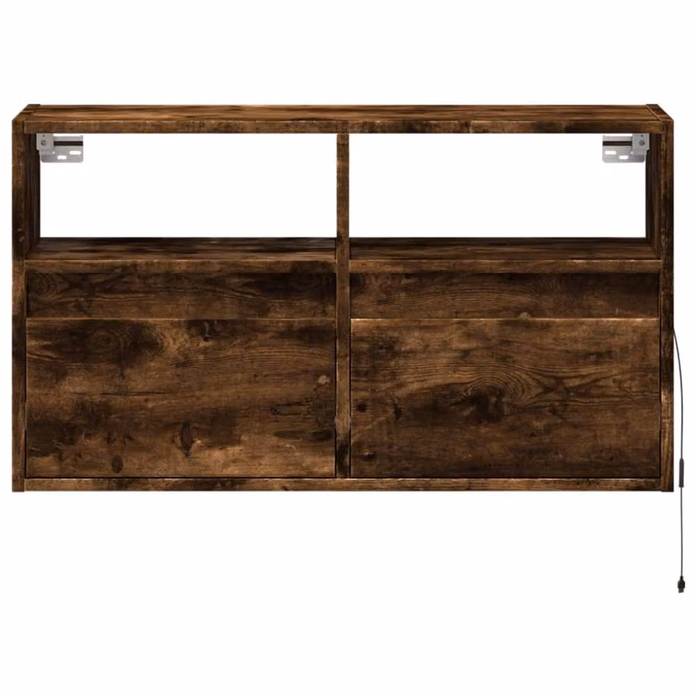 Berkfield Home TV Wall Cabinet with LED Lights in Smoked Oak Brown, W/D/H: 80 x 31 x 45 cm – 6