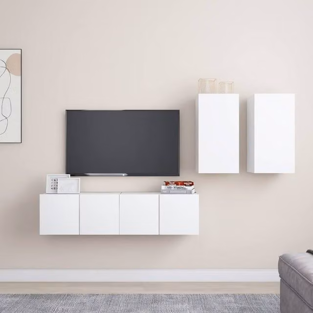 Berkfield Home 4 Piece Modern White Engineered Wood TV Cabinet Set for your Living Room