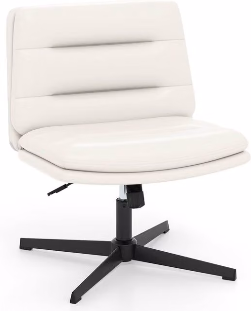 Gymax Height Adjustable Mid-Back Cross Legged Makeup Vanity Chair in White – 1