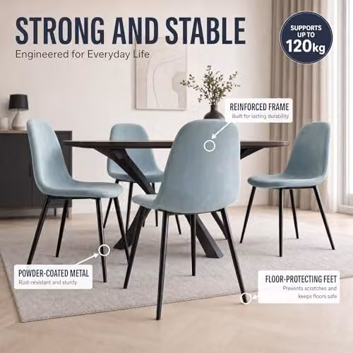 Bravich LTD Ron Blue Velvet Dining Chair with Metal Legs – 4