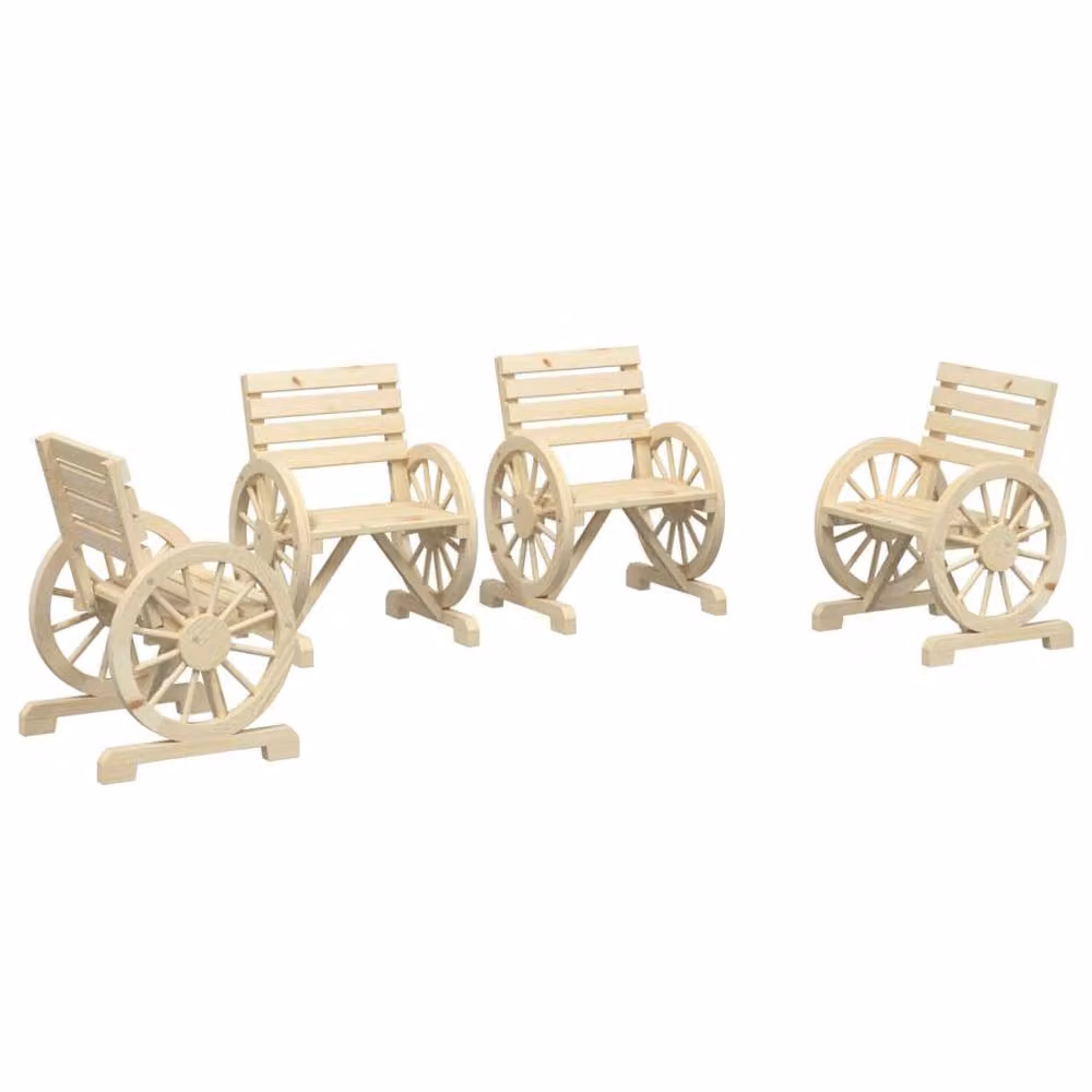 Berkfield Home Set of 4 Rustic Brown Solid Wood Fir Garden Chairs – 2