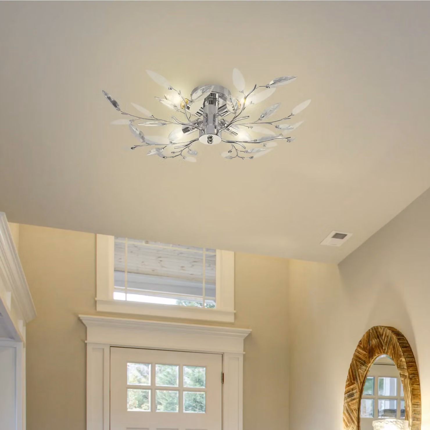 Happy Homewares Modern 4 Bulb Ceiling Light in Silver and White with Acrylic Leaves – 2