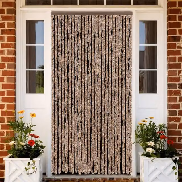 Berkfield Home Chenille Fly Curtain in Beige and Brown, W: 100 cm, H: 200 cm