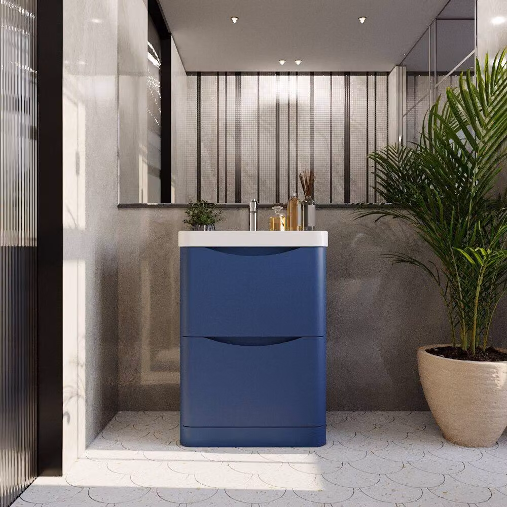 Balterley Modern Blue Floor Standing 2 Drawer Bathroom Vanity with Ceramic Basin, Width: 60 cm – 2