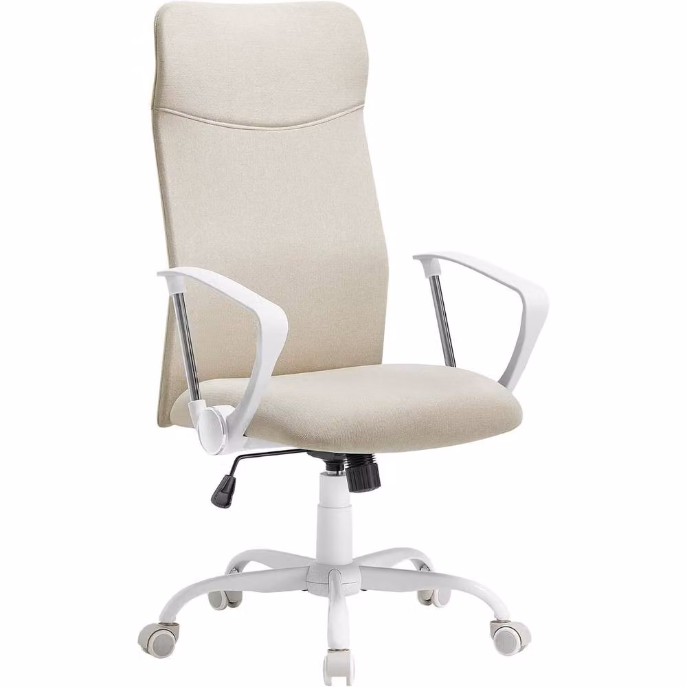 The Bazaarist Ergonomic Swivel Office Chair in Beige Fabric with Armrests – 2