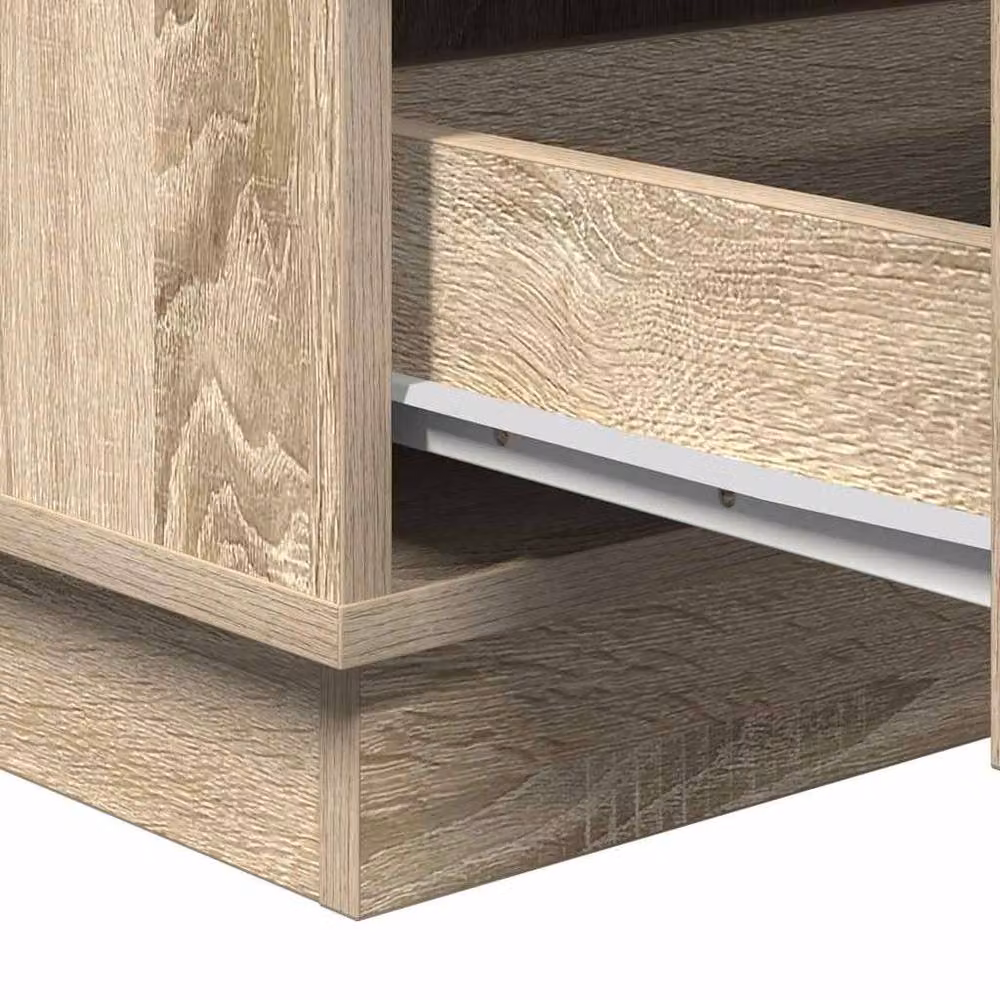 Berkfield Home Modern Bedside Cabinet with Integrated LED Lighting in Sonoma Oak and Beige, W: 39 cm, D: 34.5 cm, H: 65 cm – 3