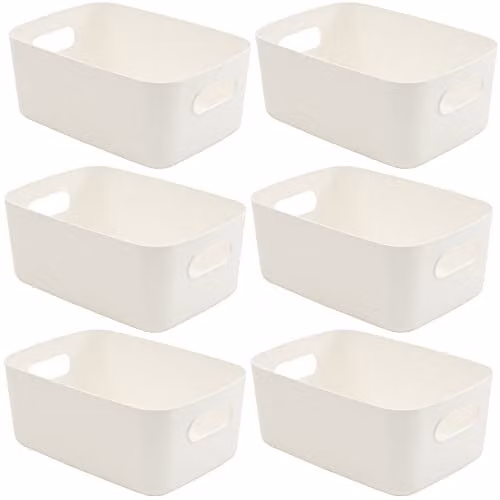 SA Products Set of 6 Stackable Plastic Storage Baskets with Handles, White – 1