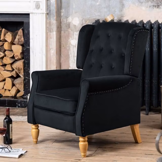 Artemis Home Annapoli Black Velvet Recliner Armchair with Solid Wood Frame