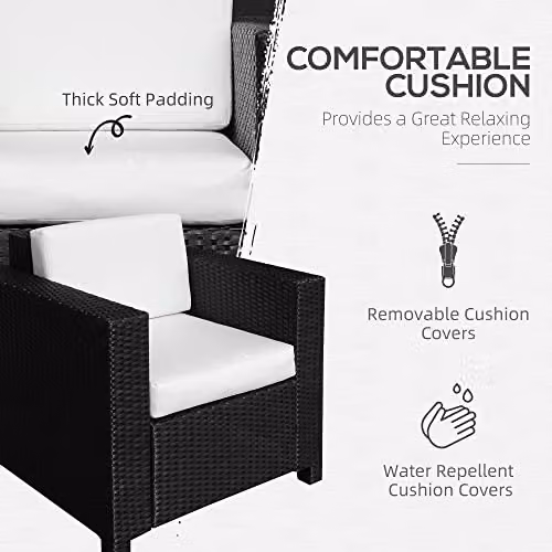 Outsunny Black and Grey Rattan Garden Armchair with Cushions – 4