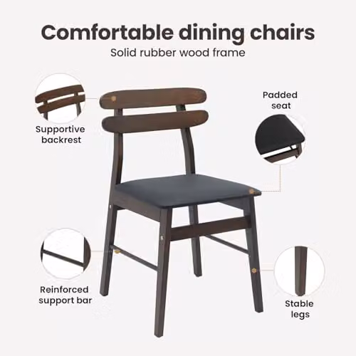 vidaXL Set of 2 Dining Chairs in Black and Light Brown Solid Rubberwood with Synthetic Leather – 3