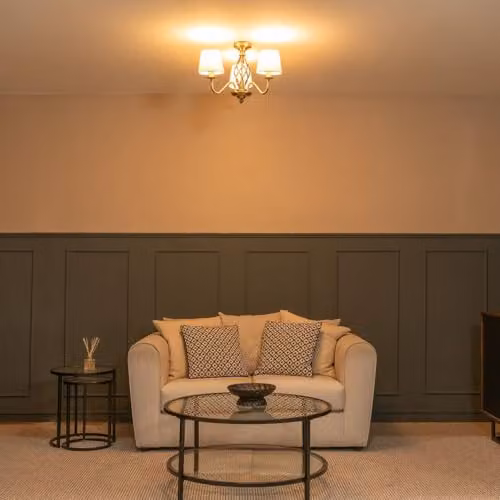 ValueLights Antique Brass 3 Light Ceiling Chandelier with White Fabric Lampshades and Included LED Bulb – 3