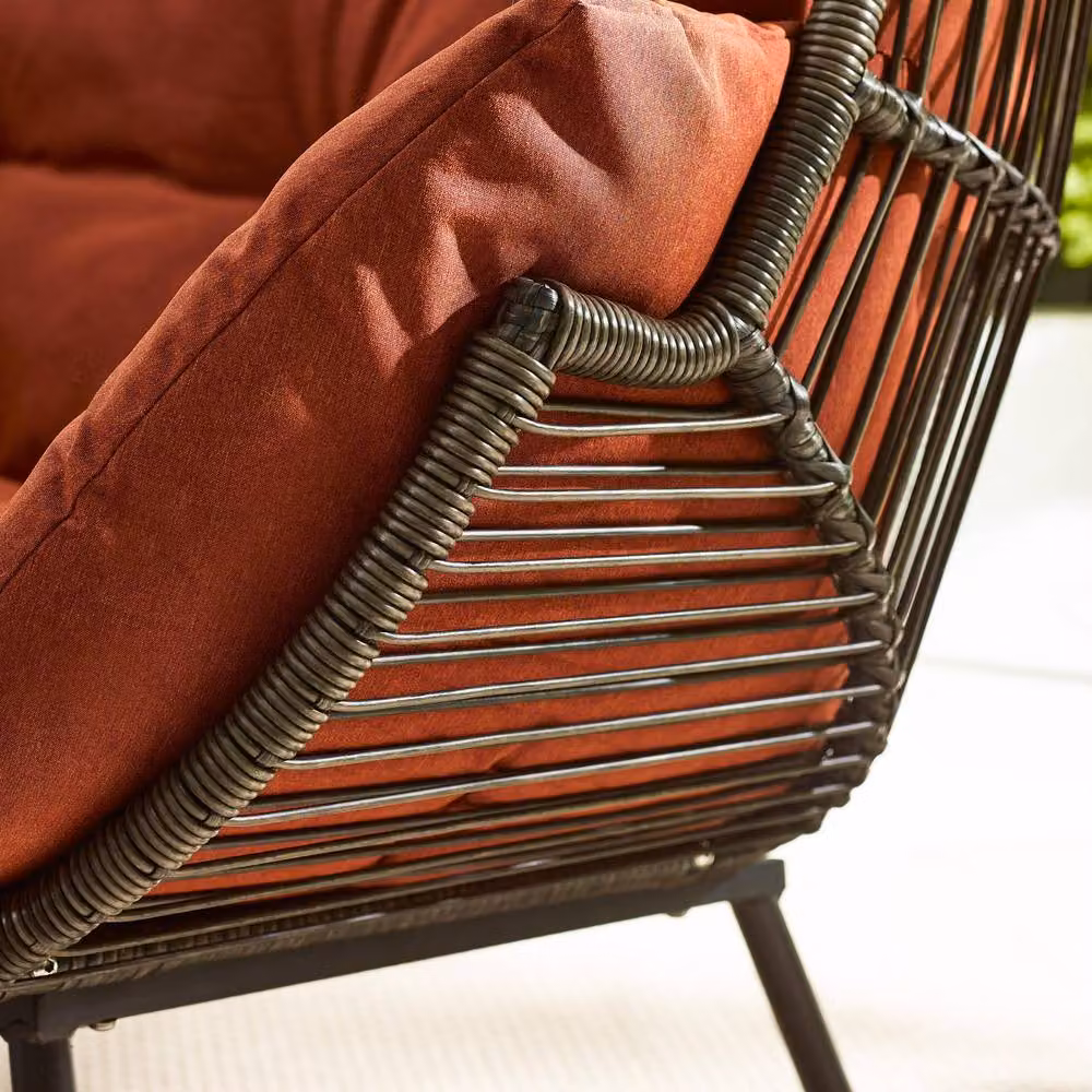 FurnitureboxUK Egg Outdoor Garden Double Chair in Terracotta with Polyrattan Design and Weatherproof Cushions – 3