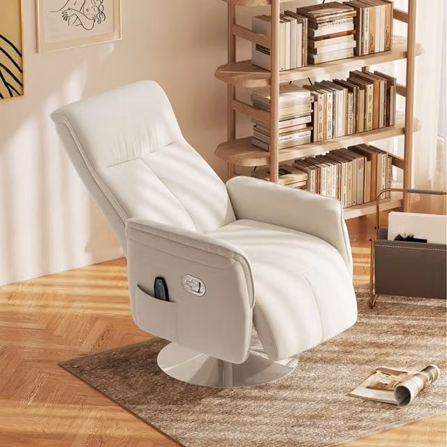 HOMCOM Modern Relax Recliner Chair with Ottoman and Armrests in Beige Synthetic Leather