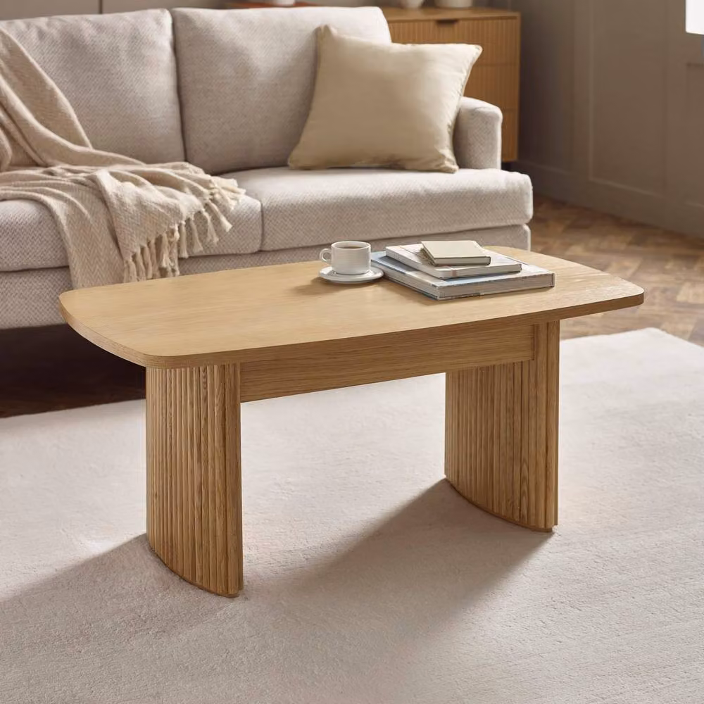 Cheshire Lauriston Fluted Compact Coffee Table in Light Oak, W: 90 cm, D: 40 cm, H: 90 cm – 2