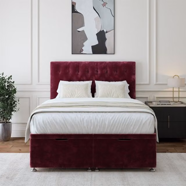 Bedmaster Super King Ottoman Divan Base and Button Headboard in Purple Velvet Fabric, W/D/H: 200 x 200 cm – 1