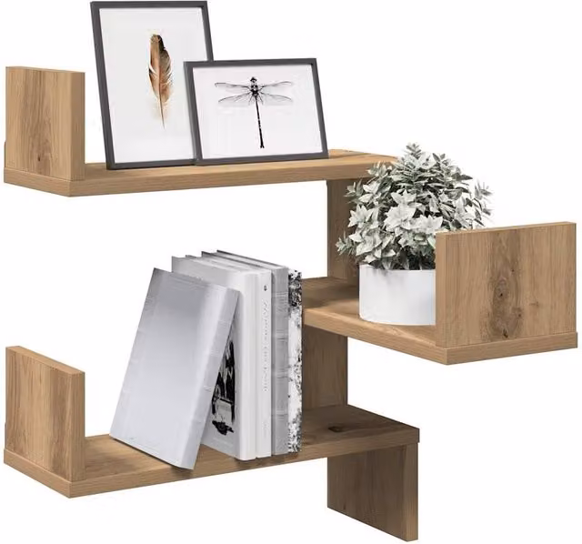 Berkfield Home Artisan Oak Wall Corner Shelf in Brown, W/D/H: 40 x 40 x 49.5 cm