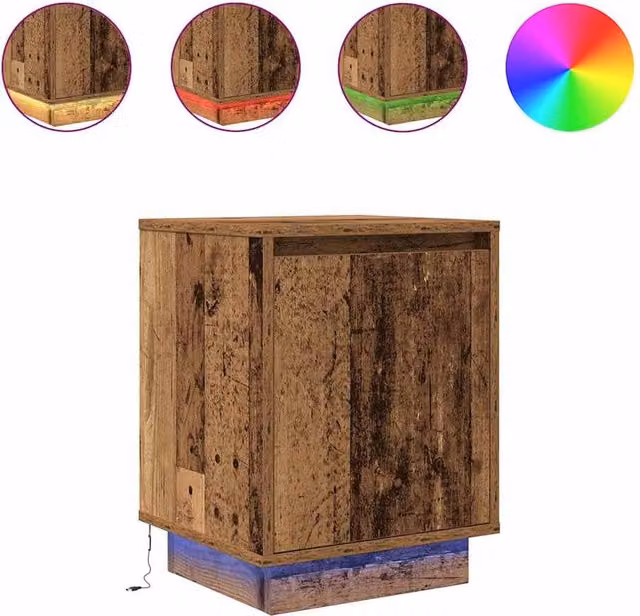 Berkfield Home Set of 2 Bedside Cabinets with Integrated LED Lights in Old Wood, W/D/H: 38 x 34 x 50 cm