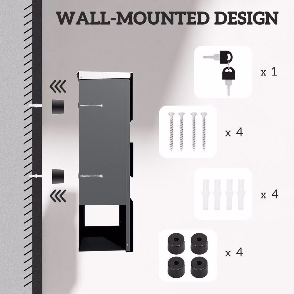 STILVORA Wall-Mounted Stainless Steel Lockable Letterbox with Viewing Window, Grey, W/D/H: 37.0 x 37.0 x 10.5 cm – 9