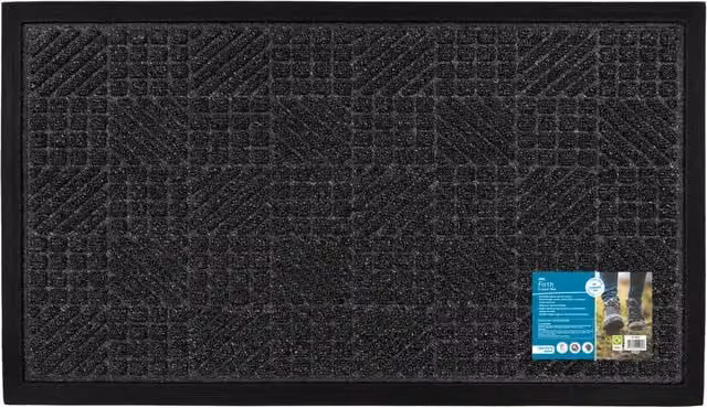 JVL Firth Rectangular Rubber Brushing Doormat in Charcoal Grey and Black