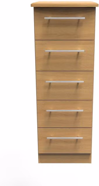 Sherwood Modern Oak 5 Drawer Bedside Cabinet in Brown